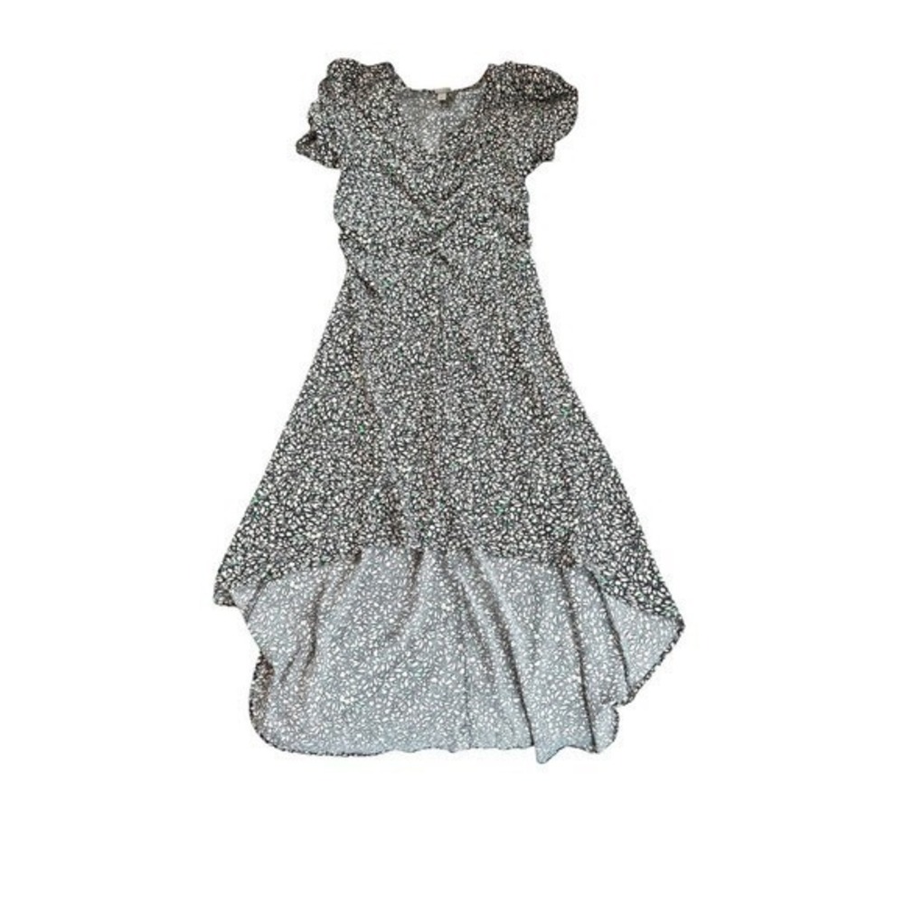 A New Day Floral Midi Dress Flutter Sleeve High Low fall wedding Guest dress Med